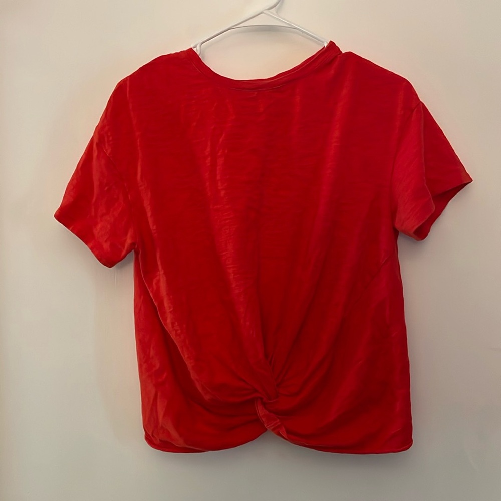 Red orange front knot top